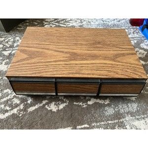 Vtg 1980s 36 Cassette Tape Storage Holder  36 Empty Cases 3 Drawer Wood Grain